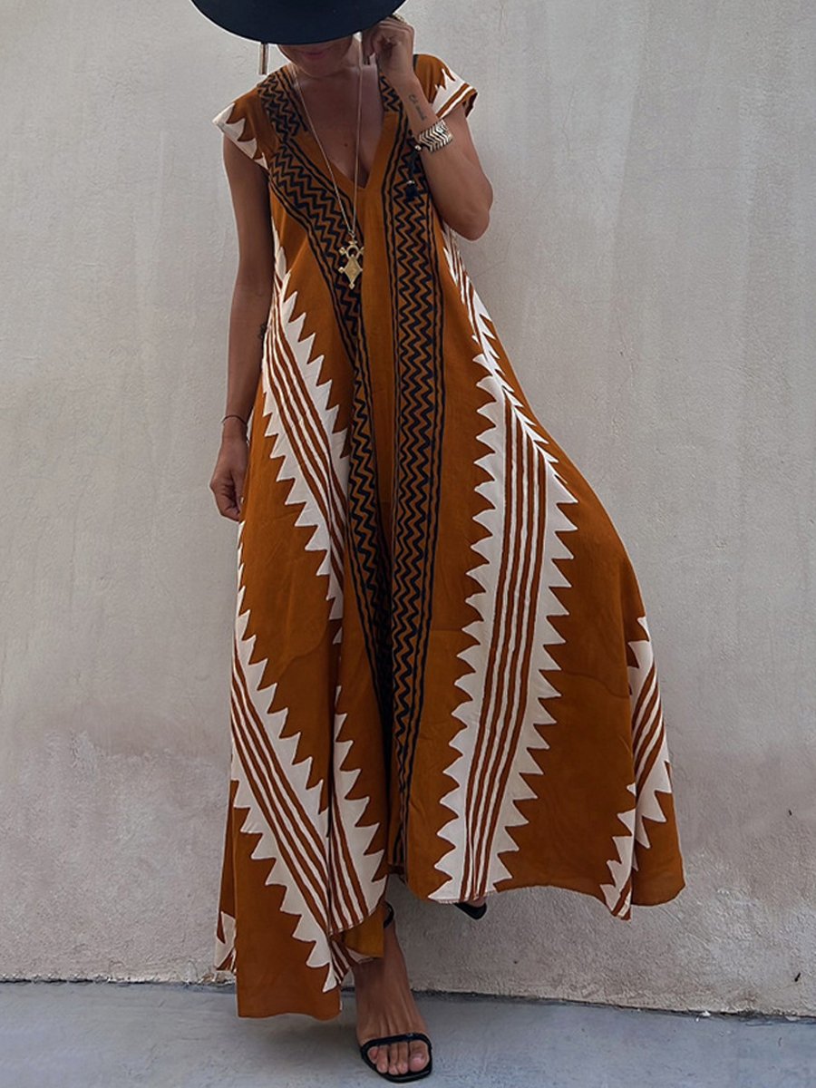Vestido maxi de mujer con escote profundo y mangas amplias – FERNANDA