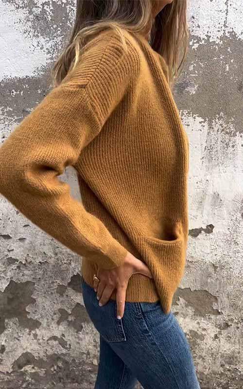 BEEBEE - Cálida chaqueta de punto de algodón con cremallera para mujeres