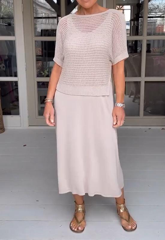 Conjunto de vestido y blusa calada de estilo casual – ADRIELLE