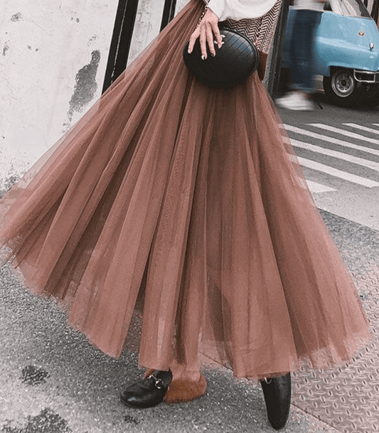 Falda larga de mujer con cintura alta y tejido ligero – IRENZA