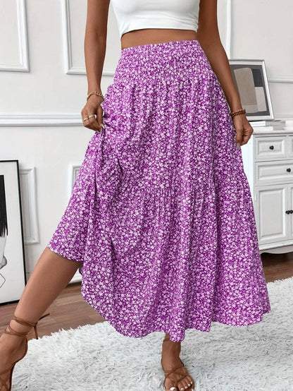 Falda larga boho con estampado floral y vuelo ligero – LIVARA