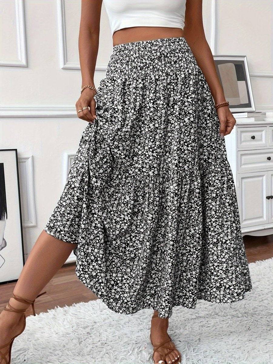 Falda larga boho con estampado floral y vuelo ligero – LIVARA