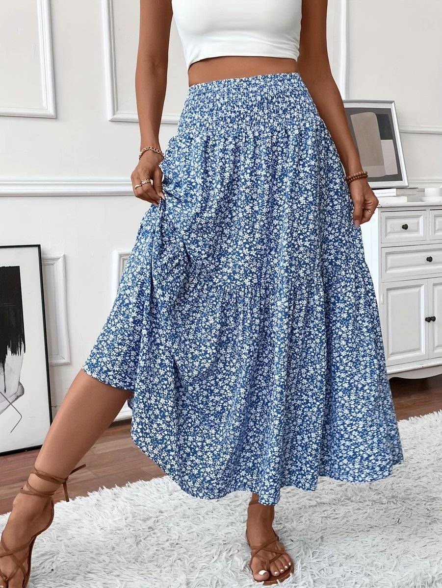 Falda larga boho con estampado floral y vuelo ligero – LIVARA