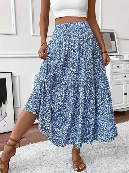 Falda larga boho con estampado floral y vuelo ligero – LIVARA