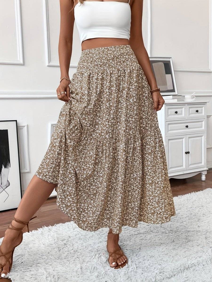 Falda larga boho con estampado floral y vuelo ligero – LIVARA