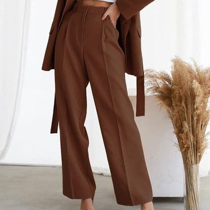 VERÓNICA – Pantalones anchos de lino de talle alto con pliegues elegantes para mujer