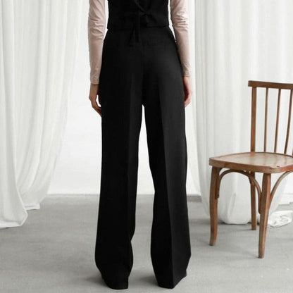 VERÓNICA – Pantalones anchos de lino de talle alto con pliegues elegantes para mujer