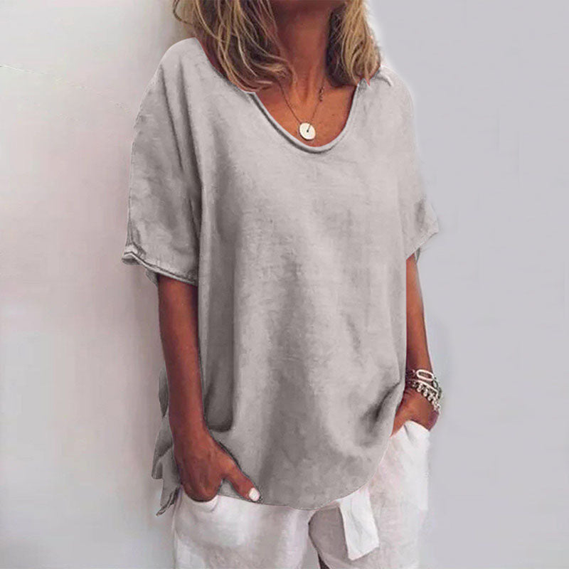LOTTE – Camiseta básica de mujer con corte holgado y cuello redondo