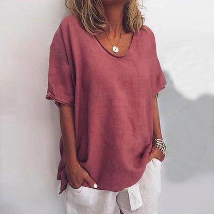 LOTTE – Camiseta básica de mujer con corte holgado y cuello redondo
