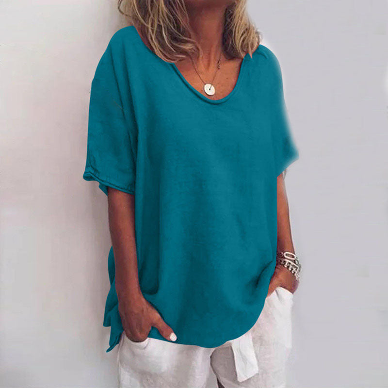 LOTTE – Camiseta básica de mujer con corte holgado y cuello redondo