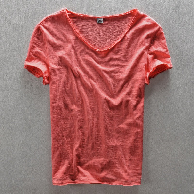 Camiseta de hombre con escote en V y acabado desenfadado – LEONVÍN