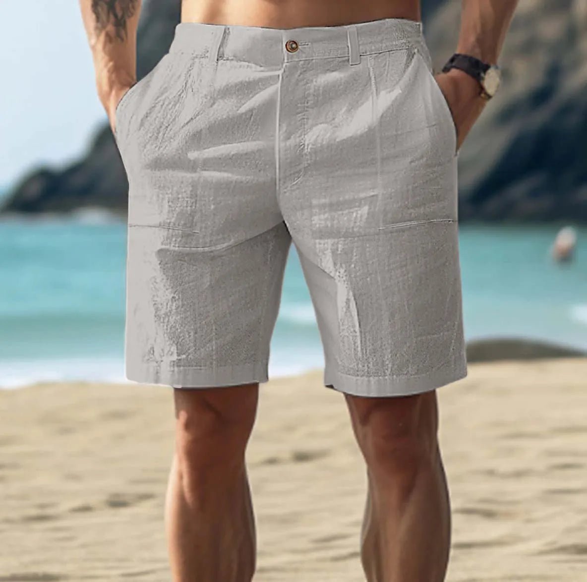 ANDRÉS – Pantalones cortos casuales de lino estilo chino para hombre