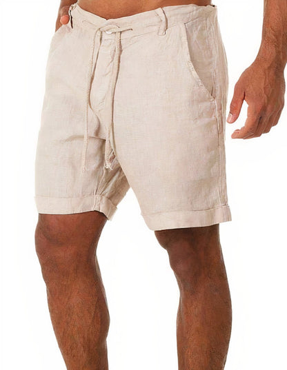 MATÍAS – Pantalones cortos de lino con puños y cordón ajustable para hombre