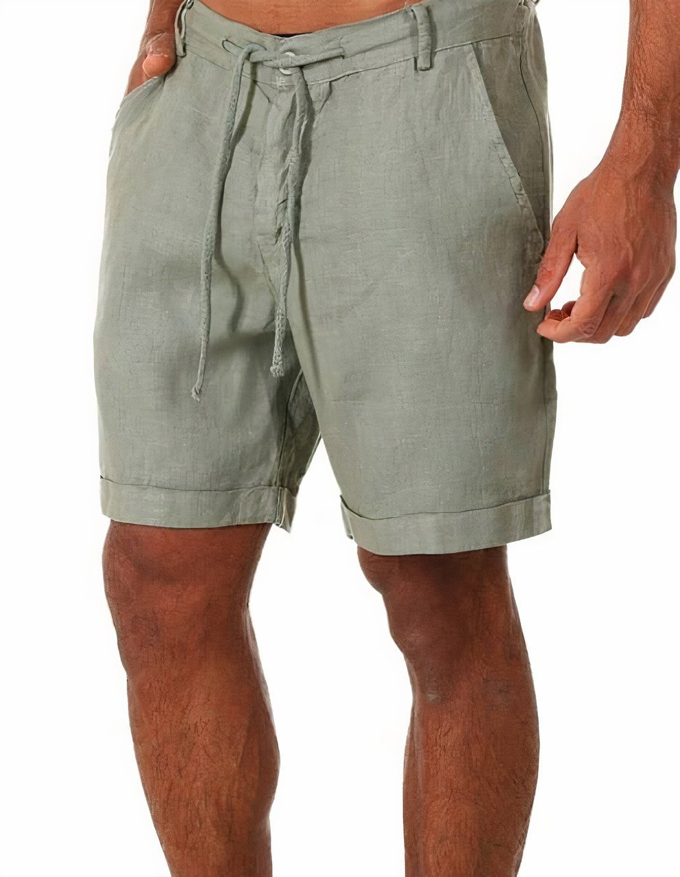 MATEO – Pantalones cortos de lino con puños y cordón ajustable para hombre