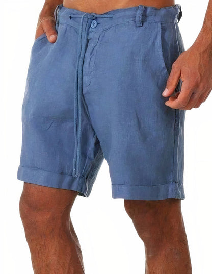 MATEO – Pantalones cortos de lino con puños y cordón ajustable para hombre