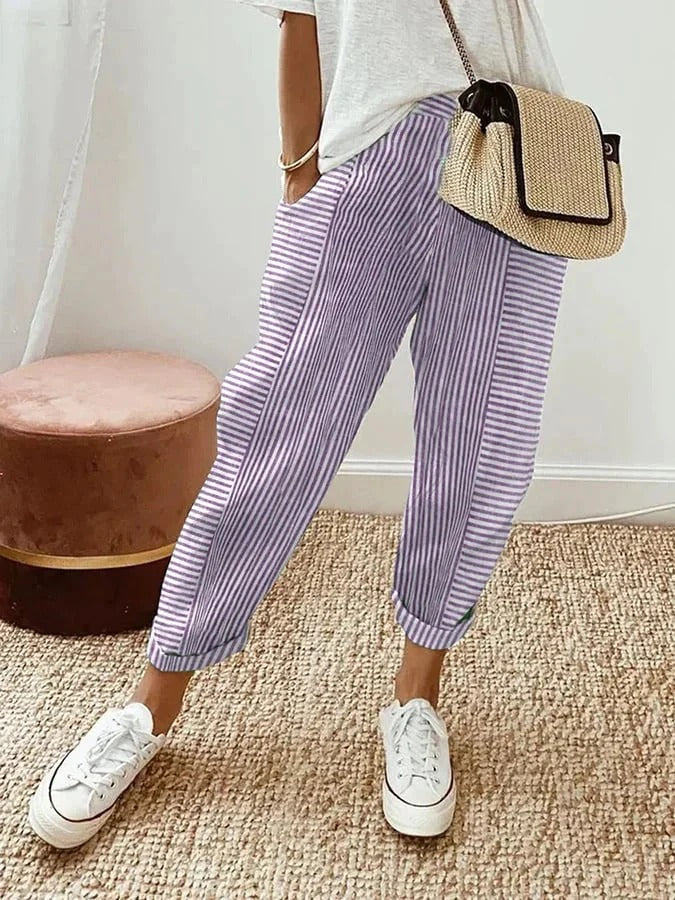 Pantalón a rayas de pierna ancha y cintura elástica – LORELLE