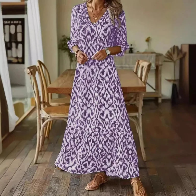 Vestido de verano con escote en V y mangas medias para mujer – LINA