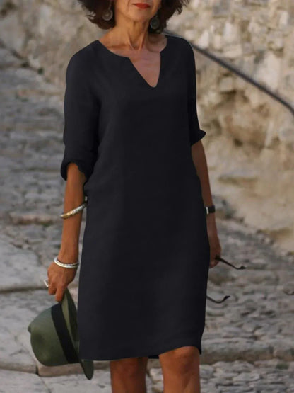 Vestido largo elegante con escote en V y detalle de cintura – JOSETTE