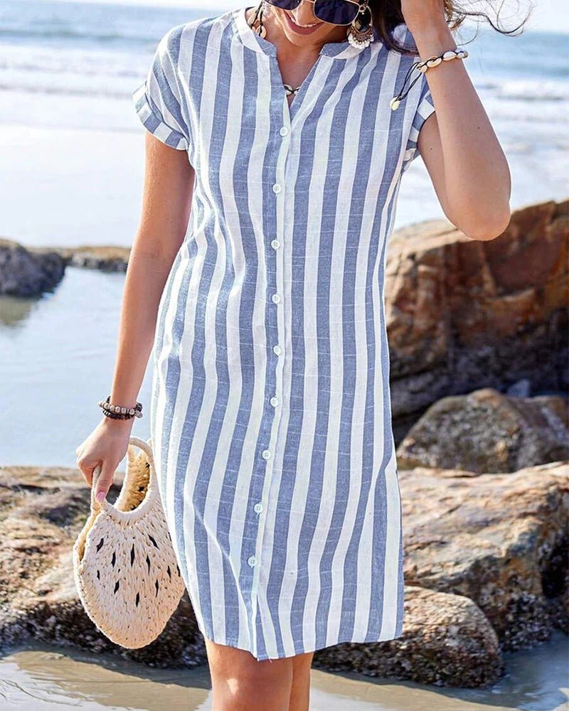 Sophie | Vestido de Verano Mujer con Escote en V y Rayas Verticales - Noa Lagos