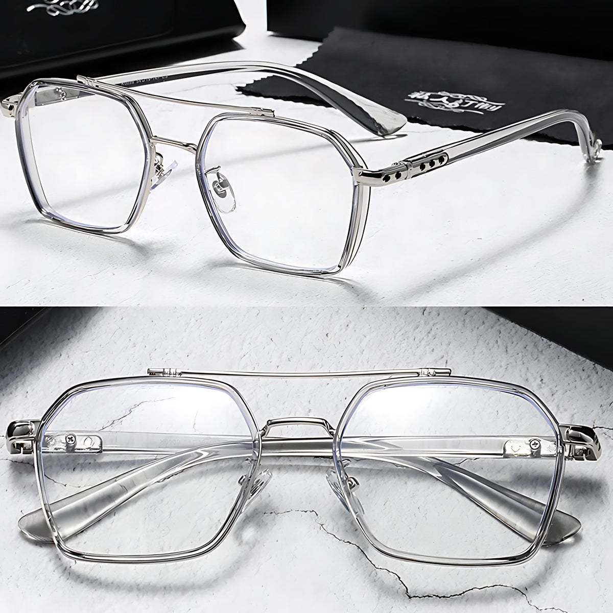 BRUNO – Gafas de sol con montura cuadrada y lentes transparentes con filtro de luz azul