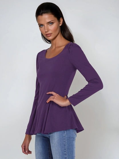 Camiseta básica de mujer con manga larga y cuello redondo – MILARA