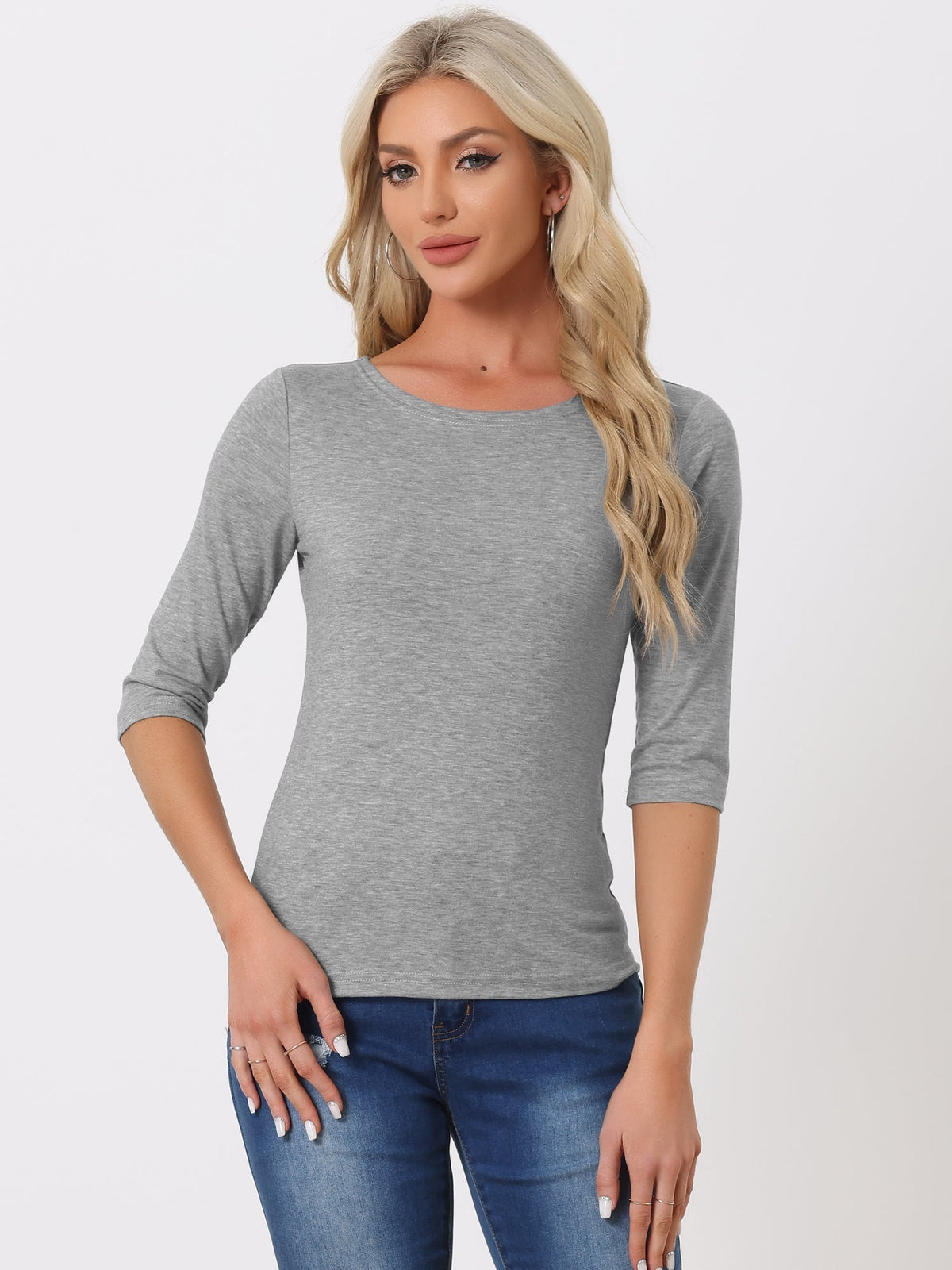 Camiseta de mujer con manga 3/4 y cuello redondo – LUNARA