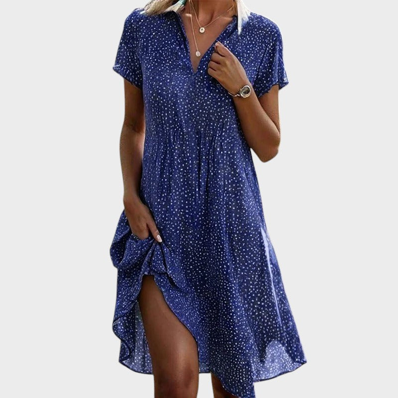Vestido midi con estampado de lunares y diseño fluido – FIENNA