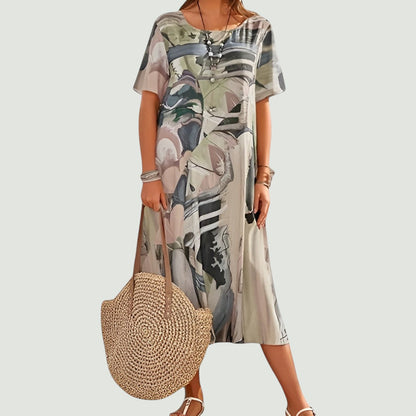 Vestido midi holgado con mangas cortas para mujer – HONORIA