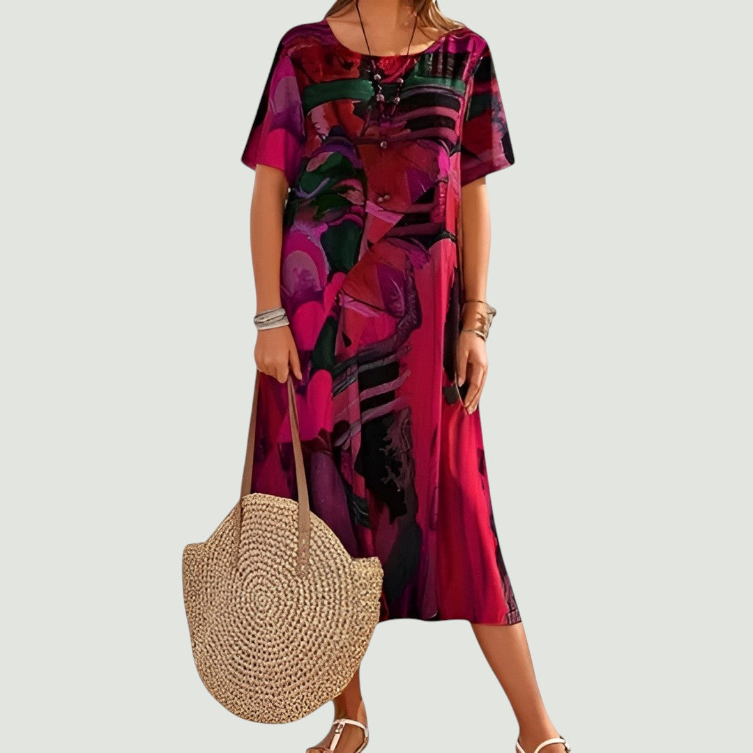 Vestido midi holgado con mangas cortas para mujer – HONORIA