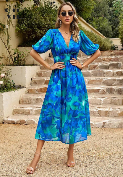 Florelle – Vestido midi floral con escote en V para invitada de boda