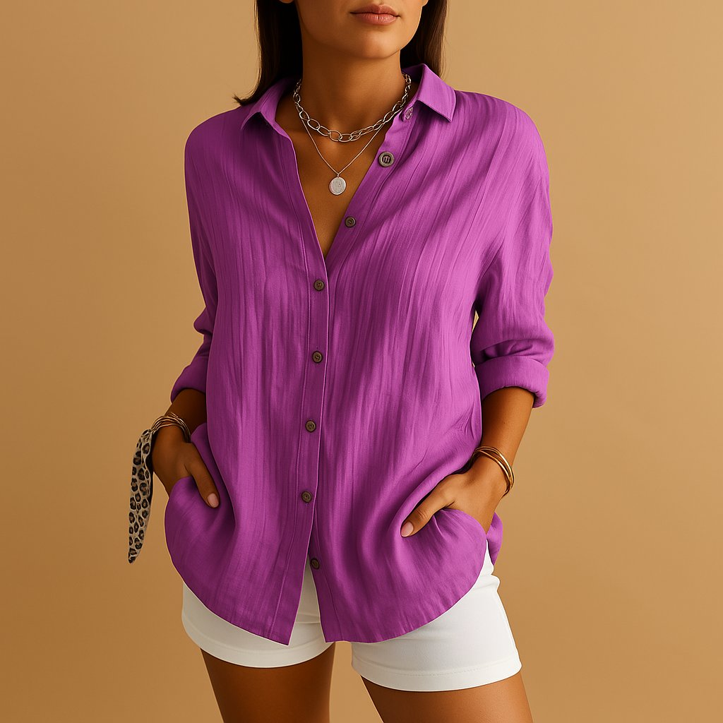 MARIANA – Blusa de lino con botones, mangas largas y corte relajado para mujer