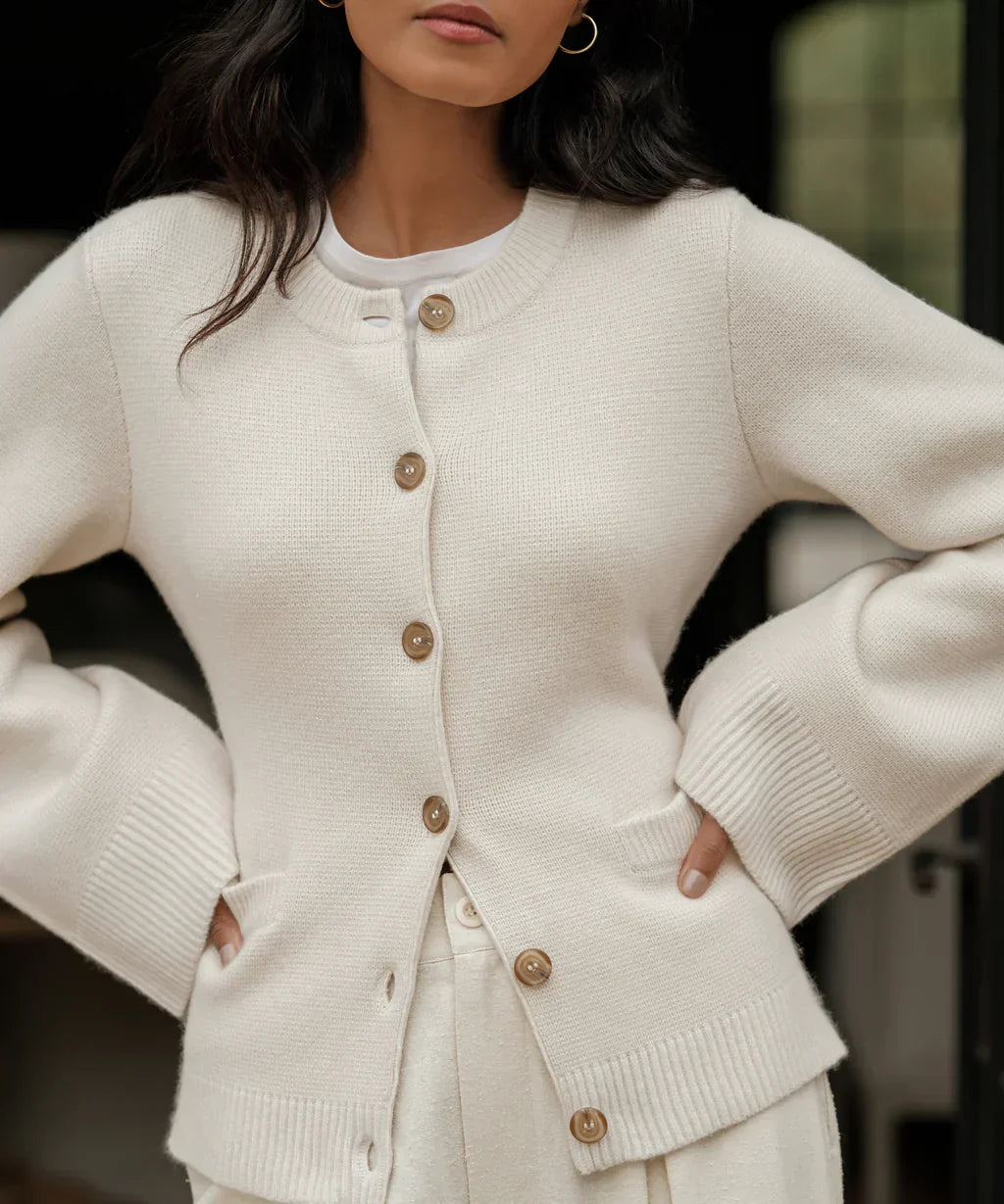 MARGERY - Elegante chaqueta de punto de lana con botones para mujeres