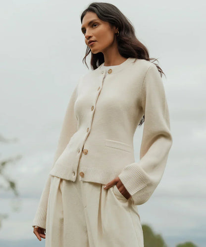 MARGERY - Elegante chaqueta de punto de lana con botones para mujeres