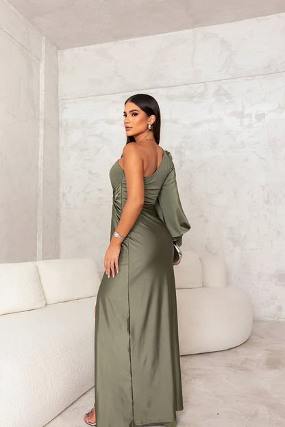 CLASSY – Vestido elegante de una sola manga con drapeado para mujer