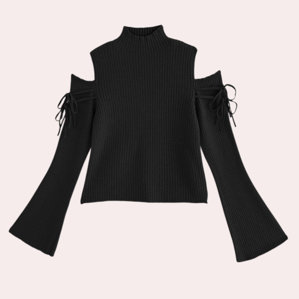 Jersey de punto canalé con diseño de hombros descubiertos – ZAYRA